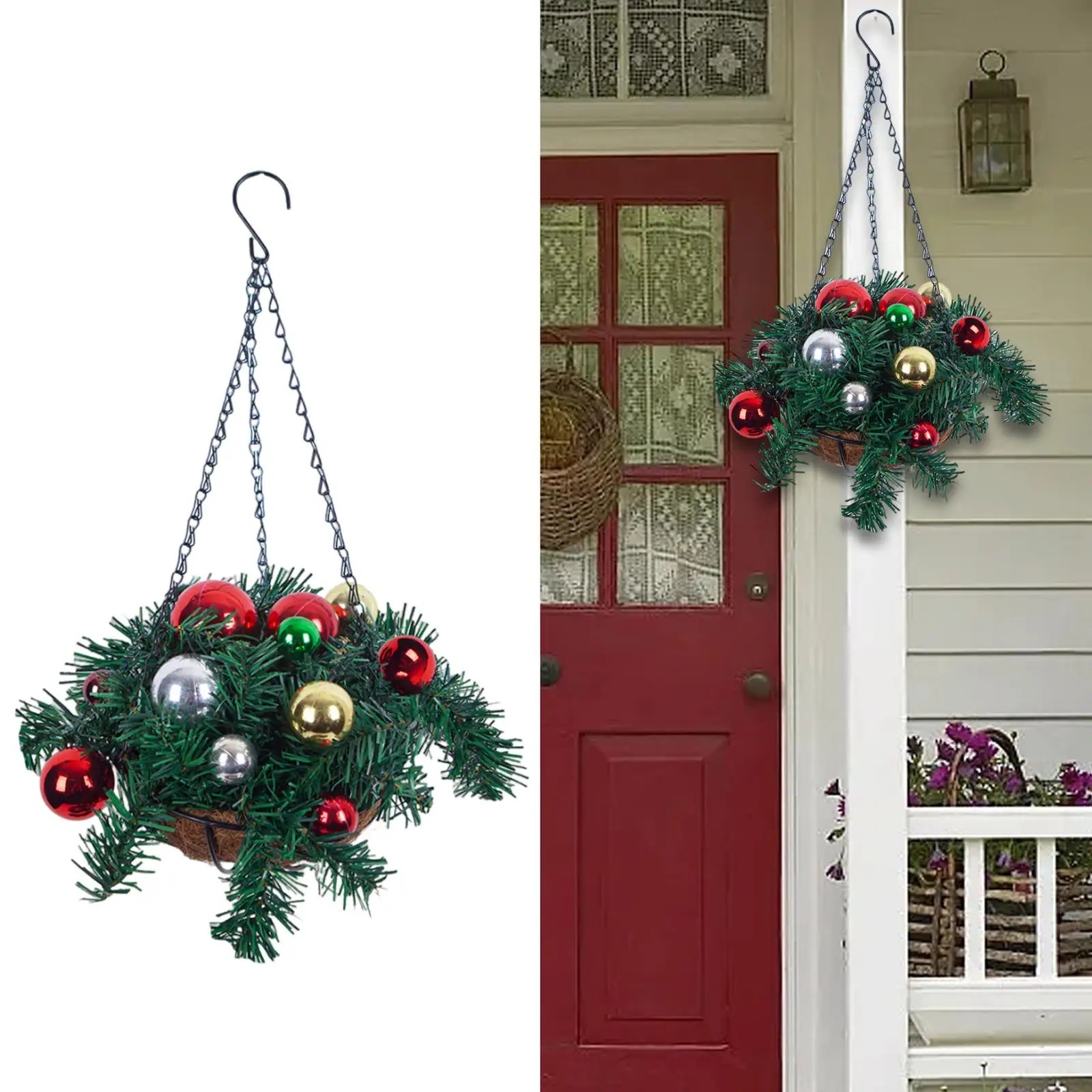 Christmas Hanging Basket Wreath Artifical Garland Xmas Decor Ornament Xmas