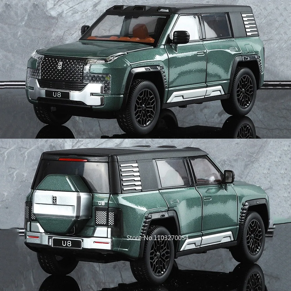 1:24 BYD Yangwang U8 SUV Alloy Car Model Diecast Metal Toys New Energy Vehicles Sound Light Pull Back Doors Opened Toy Boy Gifts