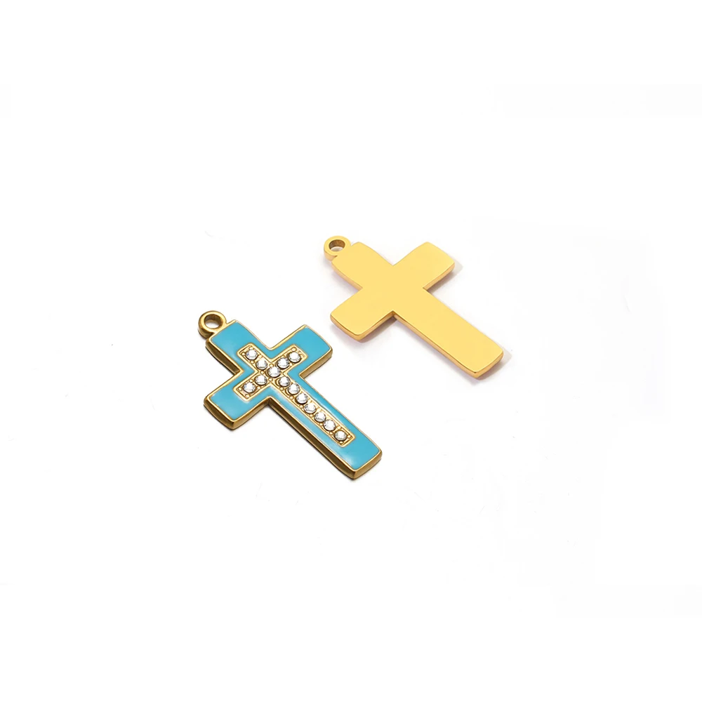

5pcs/lot Stainless Steel Enamel Cross Charms Zircon Pendants Bulk for DIY Earrings Necklace Making Fashion Jewelry Accessories