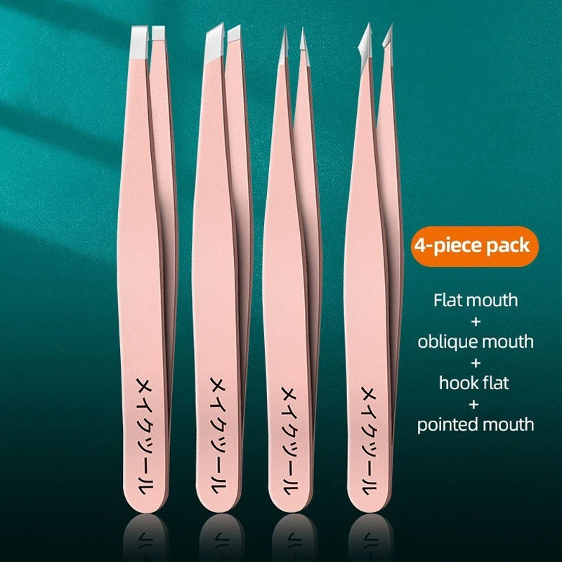 Stainless steel high-grip eyebrow clip set with anti-slip design, 4-piece eyebrow clip set, small tweezers, hair plucking pliers, beard plucking tool