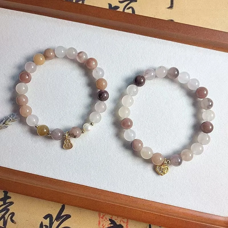 Gold Silk Jade Purple Violet Beaded For Women Simple Artistic Versatile Gourd Heart Pendant Bracelet