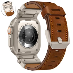 Luxury Leather Strap for Apple Watch Band 44mm 49mm 45mm 42mm Metal Connector Bracelet IWatch Ultra 2 Series 9 8 7 6 5 4 Correa