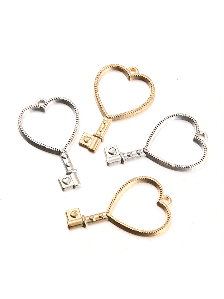 10Pcs 25*42mm Three Color Alloy Jewelry Accessories Article For Heart Charm Hollow Glue Blank Pendant Tray Bezel