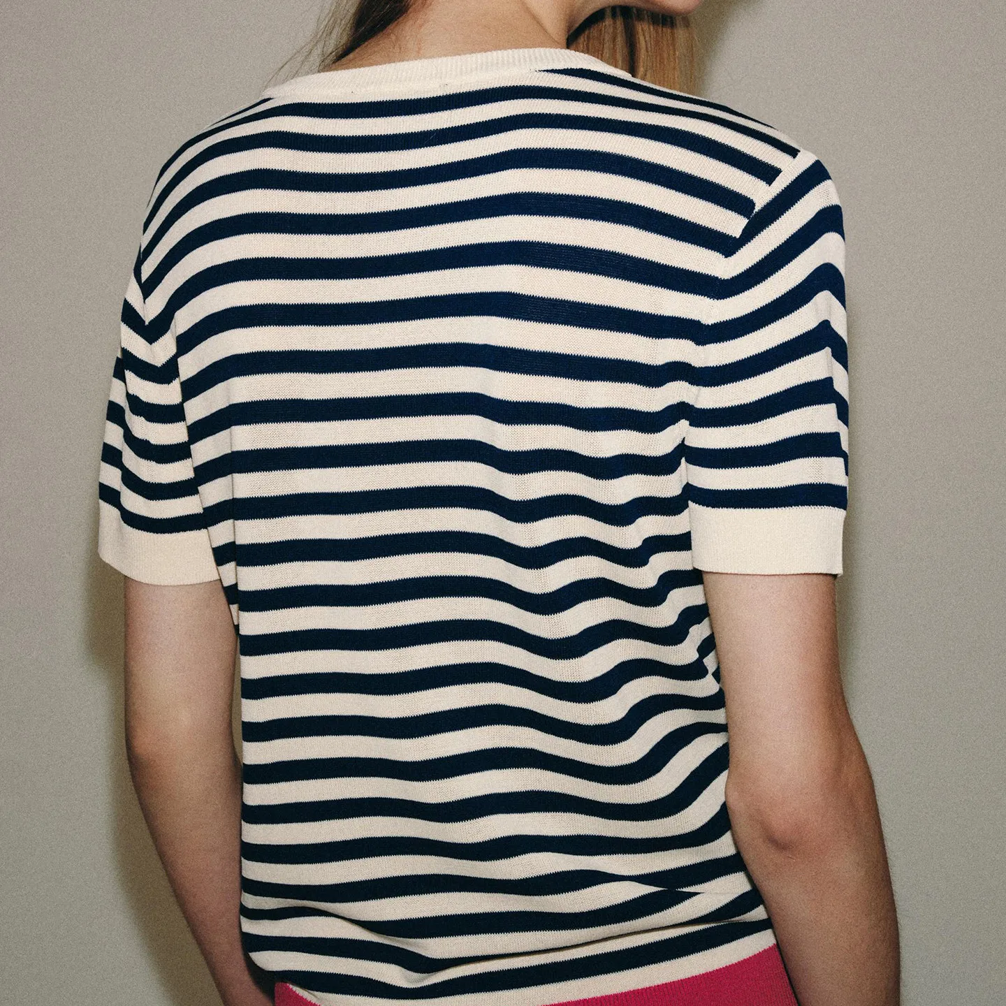 Women's Knitted Short Sleeve round Neck Striped Top Casual Style Loose Fit T-Shirt for Autumn Season ZADATA Brand