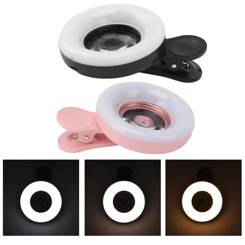 Phone Ring Fill Light Lens Phone Mini Clip Light ABS and Optical Glass with Lithium Battery 100mAh for Video Recording