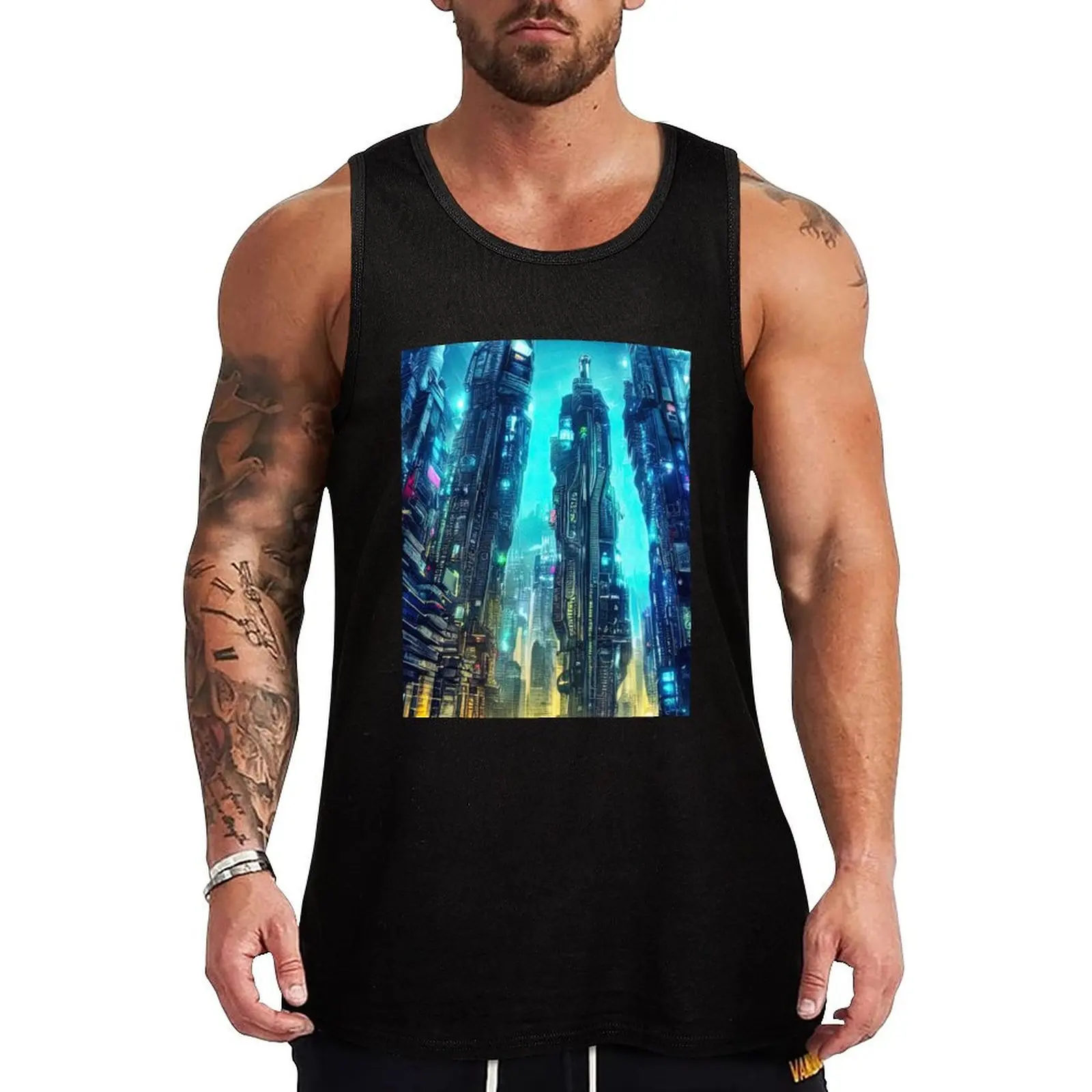 A.I Cyberpunk City Tank Top Stretch Fabric Tank Top Flexible Comfort Sleeveless