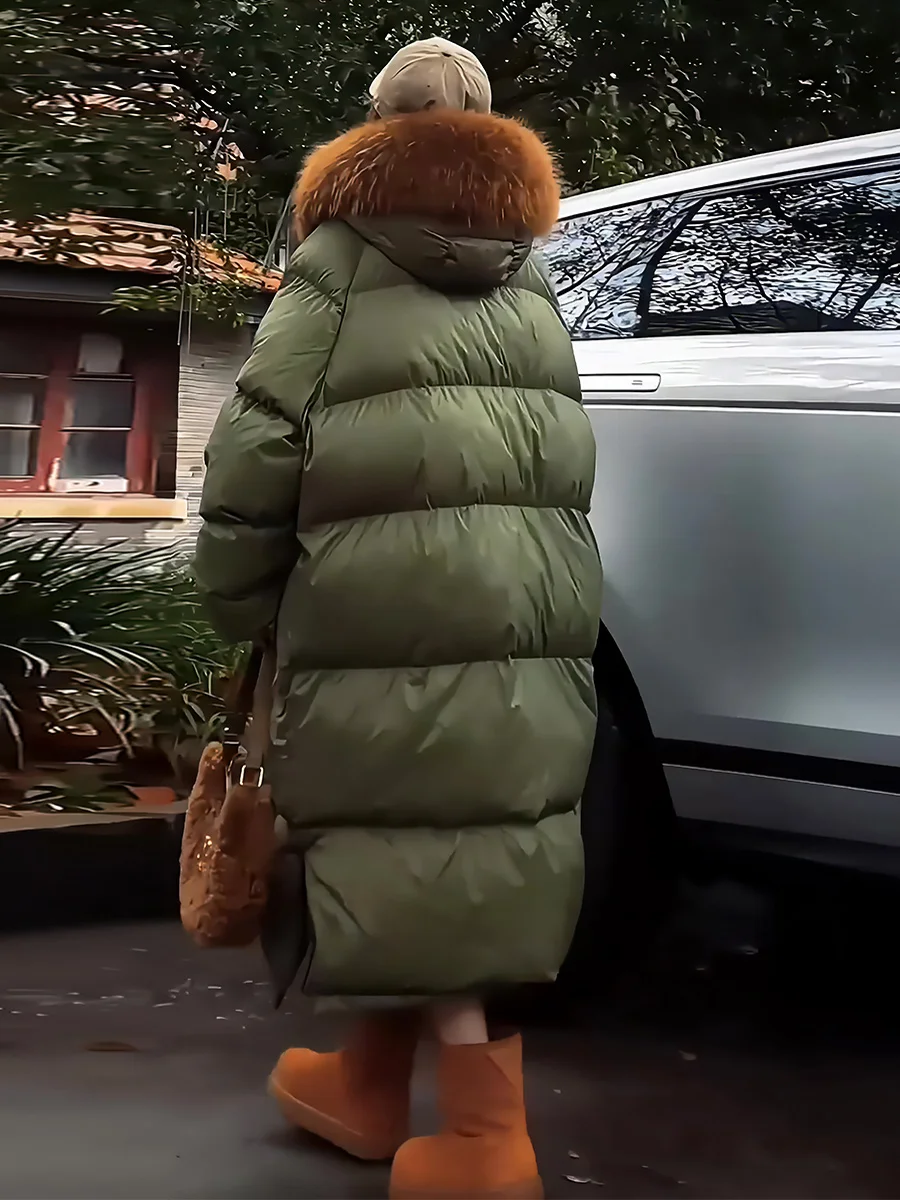 

Women's Long Thiened White Du down Jaet Collar Coat Casual Sle Winter New Faion Lazy High-End Feeling Coat