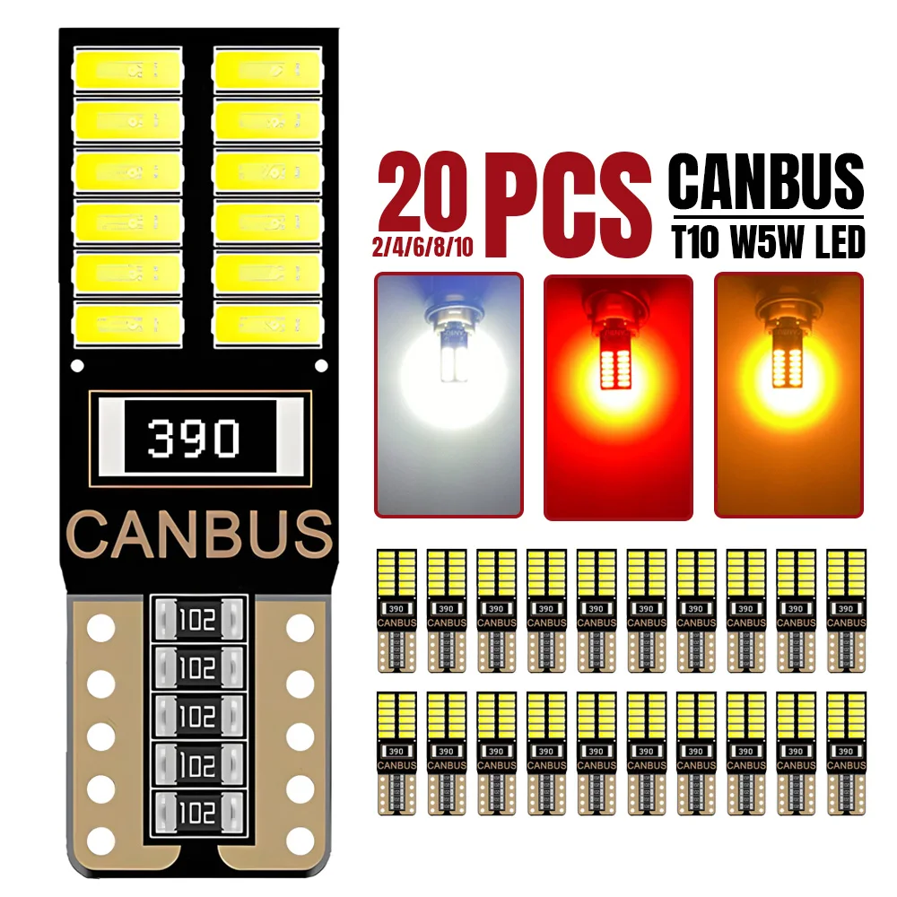 

2-20 шт. T10 W5W светодиодная лампа CANBUS без ошибок 12 В 4014-24SMD 6500 К Белая автомобильная внутренняя купольная дверь для чтения багажника освещение номерного знака