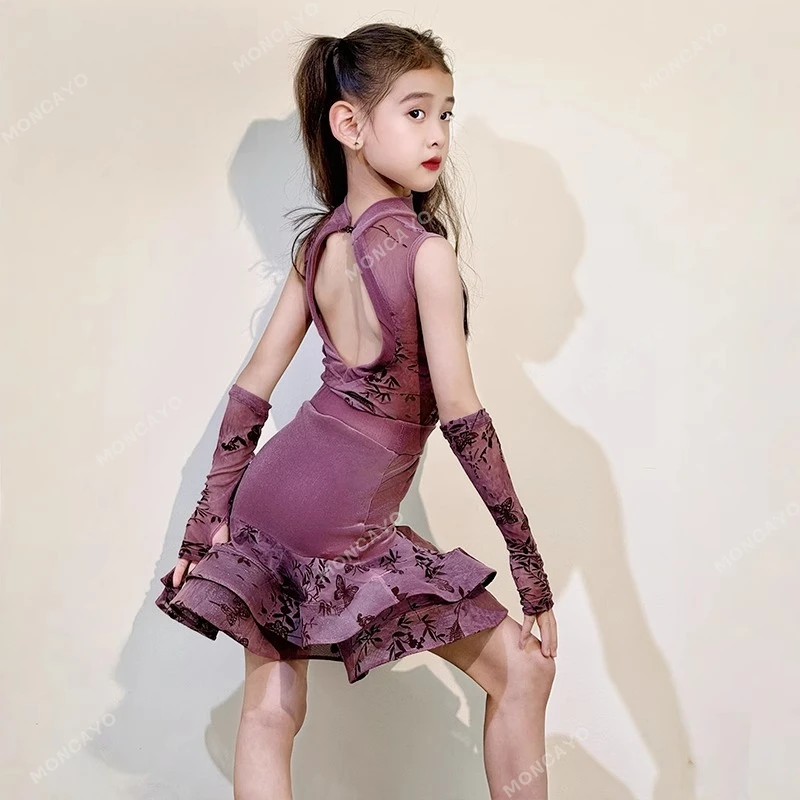 Vestido de baile latino Cha Rumba Tango Salsa vestido de salón para niñas traje de baile de Samba infantil estándar vestido de práctica latina para niñas
