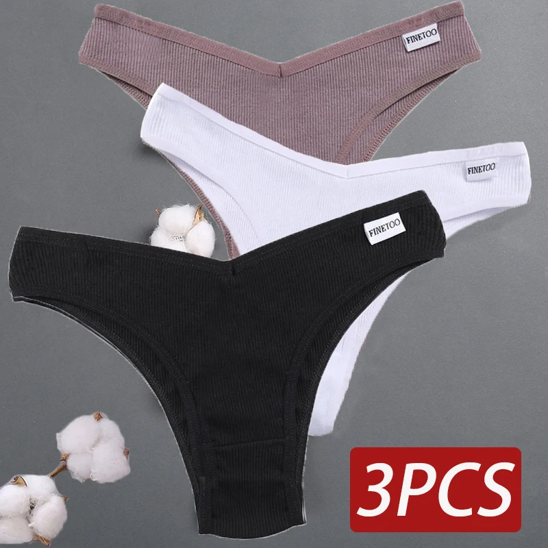 3PCS Combine Cotton Panties FINETOO Brazilian Women Panties V Waist Sexy Female Underpants Underwear Women Pantys Lingerie M-XL