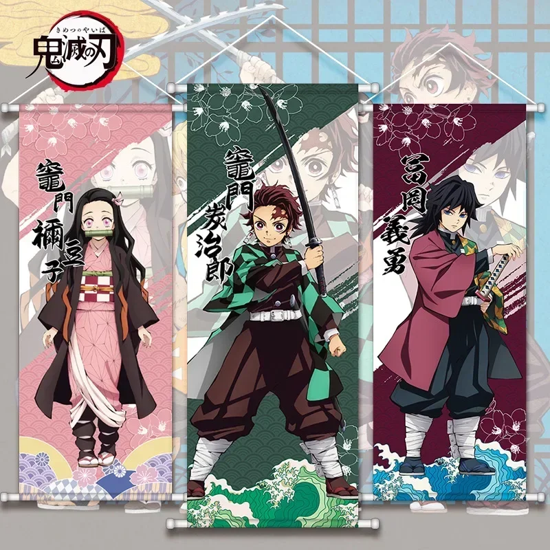 Demon Slayer-pintura en lienzo con desplazamiento de dibujos animados de Anime Tanjirou Nezuko, decoración del hogar, póster de Anime, arte de