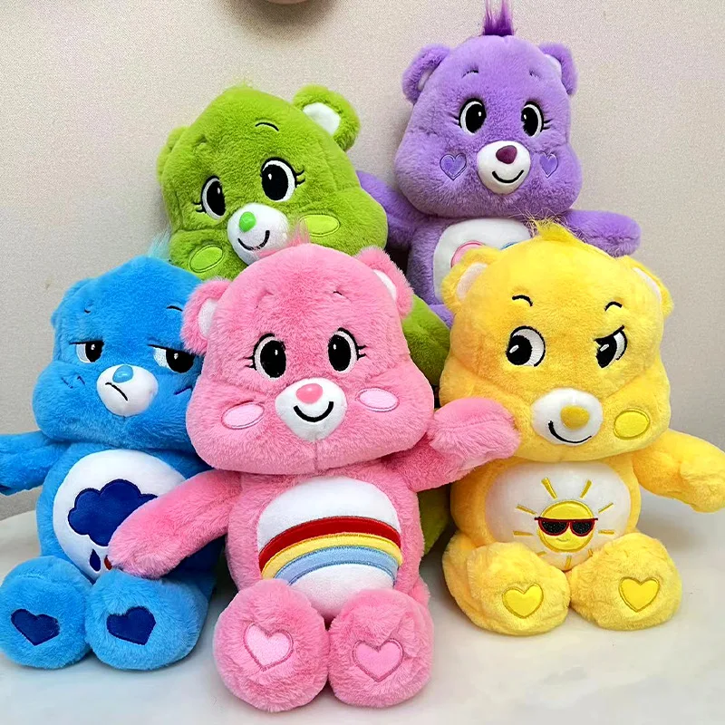 38CM MINISO Disney Carebear Colorful Plush Toy Rainbow Bear Sleeping Doll Rag Doll Comfort Bear Pillow Companion Birthday Gift