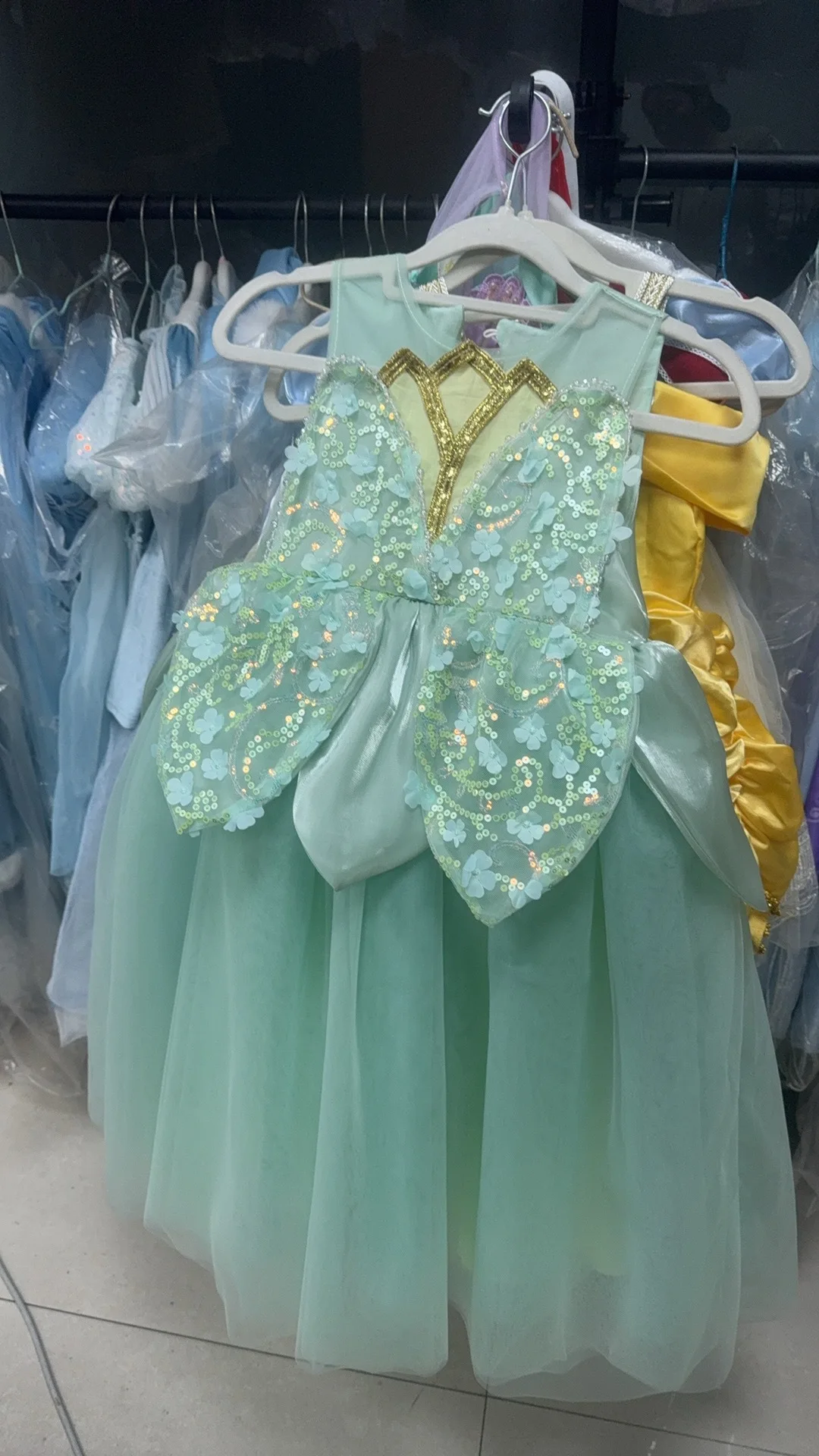 New Baby Girls Bow Green Cospaly Flower Dress( only dress) , Princess Kids Fashion Party Dresses 3 - 7 T 2