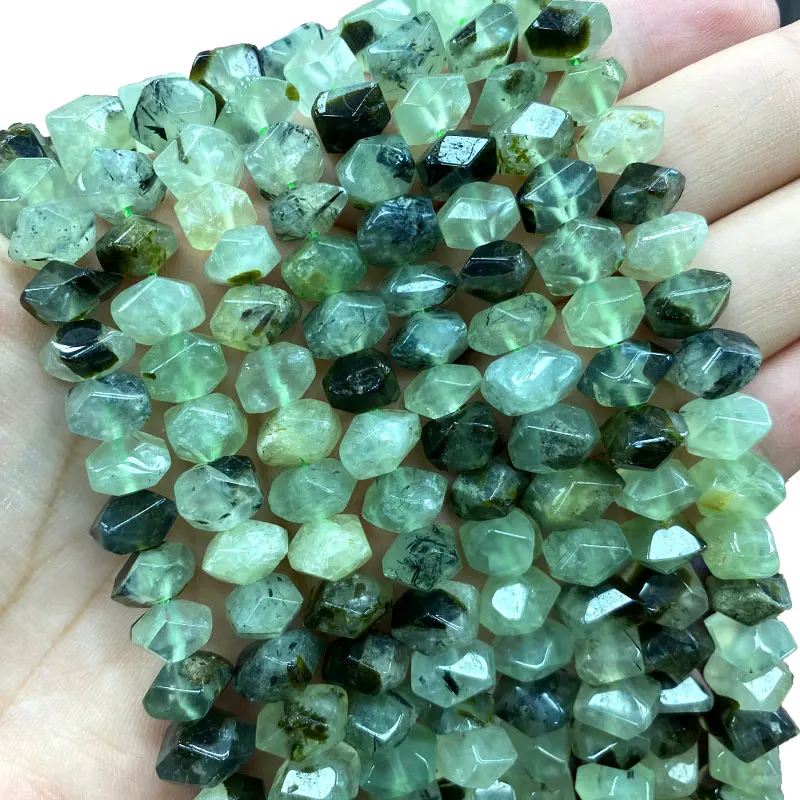 Wholesale AAA 100% Natural Green Prehnite Irregular Wheel Faceted Stone Beads For Jewelry Making DIY Bracelet Neckalce 6-11MM