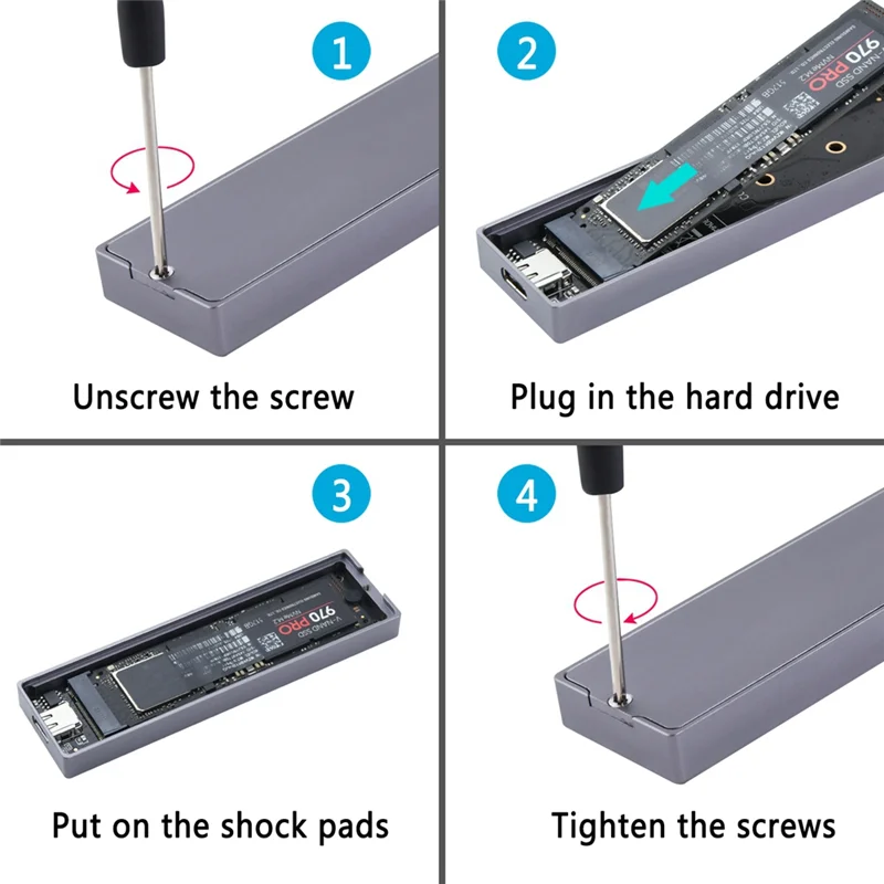 X64A-M.2 Nvme harde schijfbehuizing SSD Cool RGB Light harde schijfbehuizing Aluminium CNC-behuizing Hoge snelheid Gen.2 met kabel