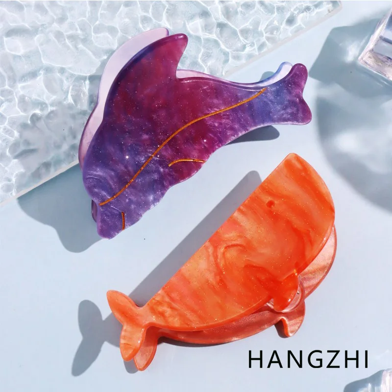 HANGZHI Orange Whale Pink Dolphin Grab Clip Cartoon Shiny Sea Animal Headdress Creative Fun Hair Accessories for Women Kids New