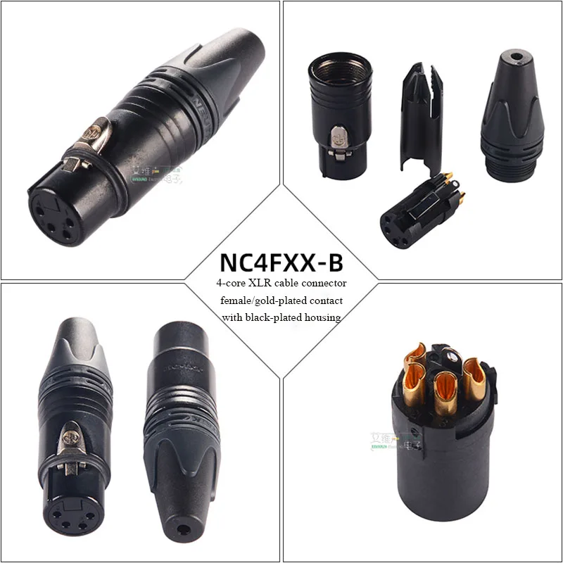 XLR 4-polige Stecker- und Buchsenanschlüsse Neutrik NC4MXX mit Farbring und Schwanzhülse zur Kodierungserkennung, symmetrischer XLR-Stecker – Detail 15