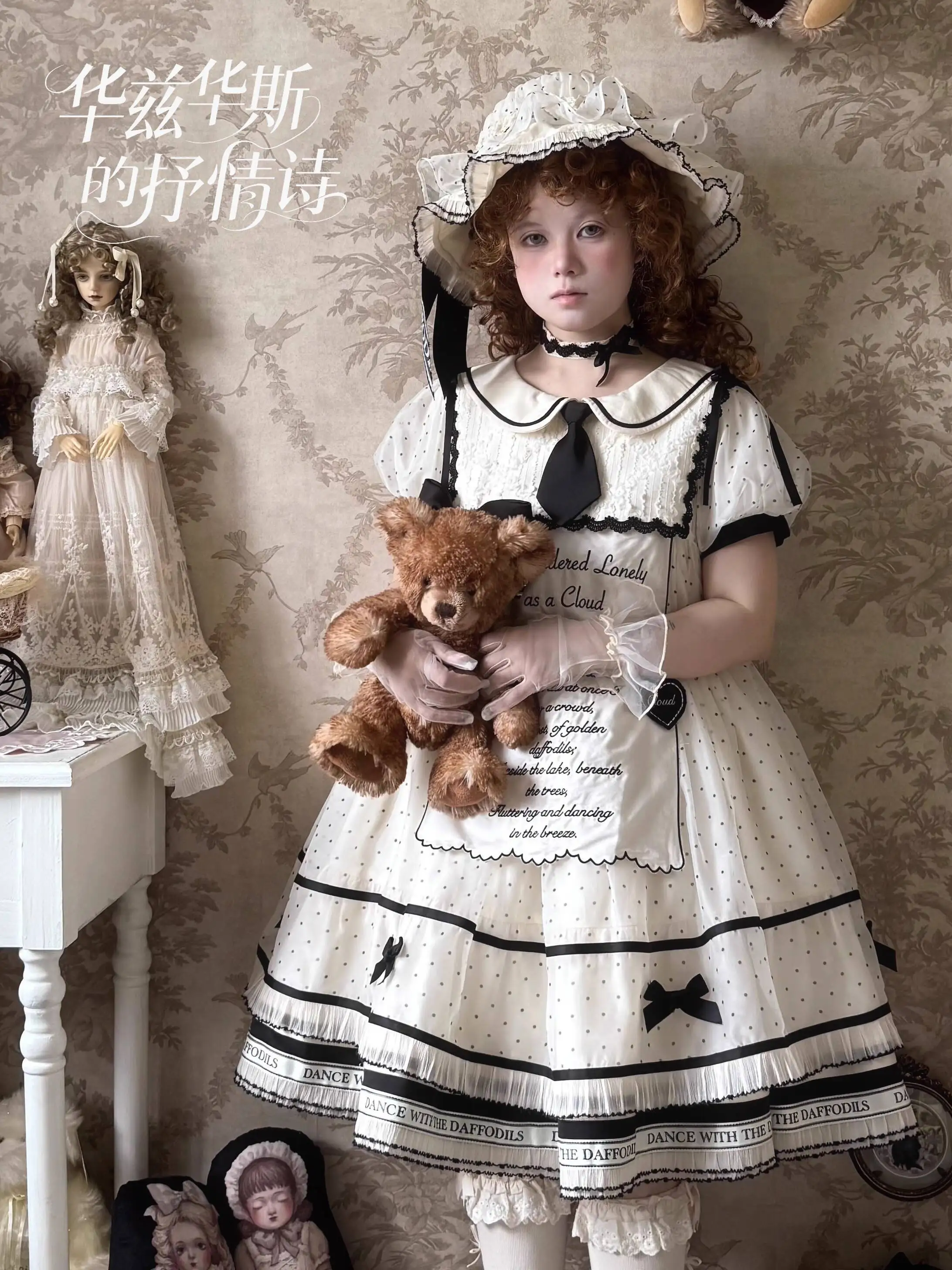 

New Lolita Polka Dot Lace Dress William Wordsworth BB Hat Bow Neck Decoration Fiesta Carnival Halloween Cos Cosplay Skirt Women