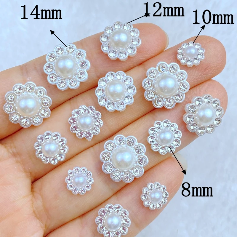 50Pcs New Cute Mini 8/10/12/14mm Flower Diamond Bead Series Flat Back Manicure Parts Embellishments For Hair Bows Accessories