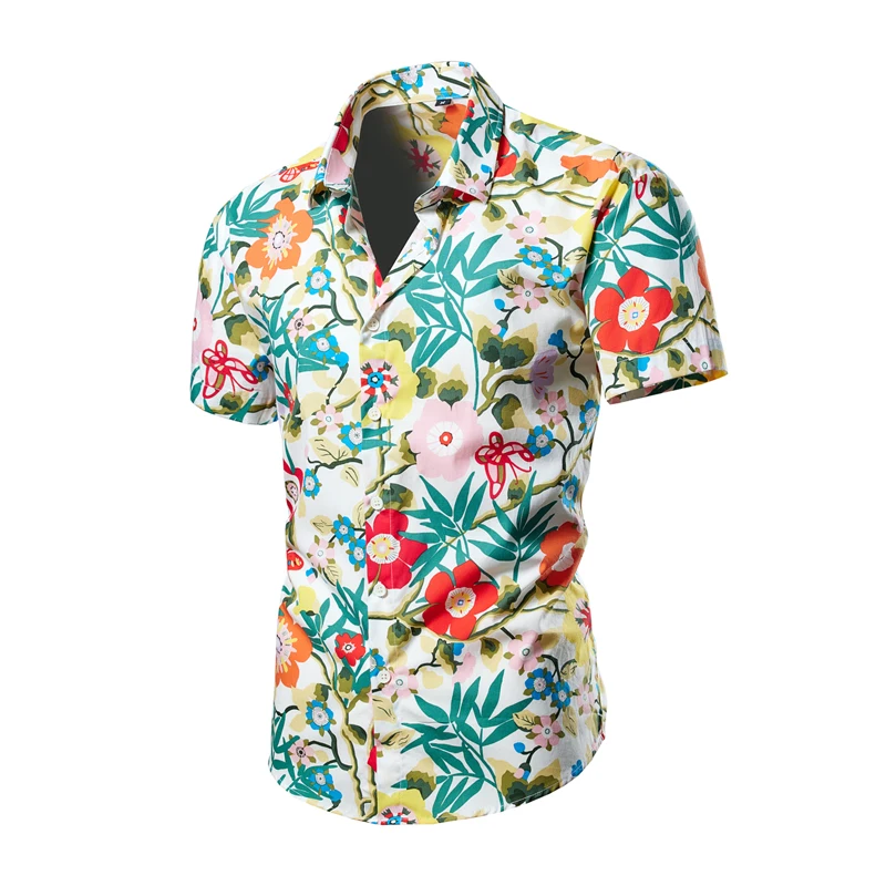 High quality 100% cotton Hawaiian Shirt Beach Sun Casual Slim Fashion men\'s Shirt Shirt Fashion short sleeve shirt