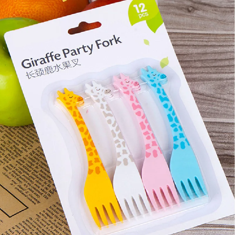 Giraffes Animal Farm Fruit Fork Mini Cartoon Children Snack Cake Dessert Food Fruit Pick Toothpick Bento Lunches Party Decor