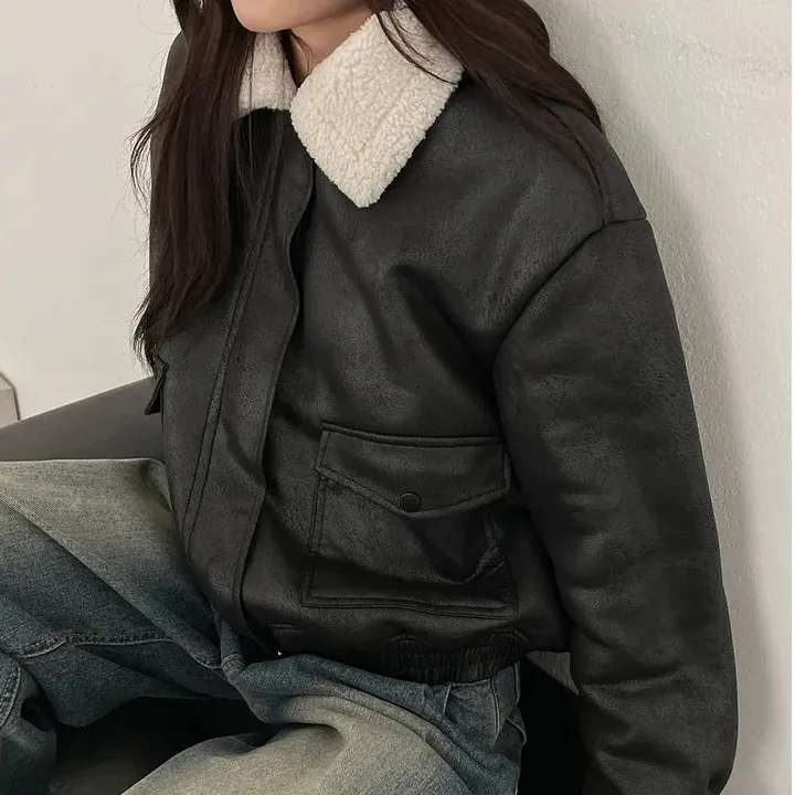 Chic Autunno Inverno Pelliccia di agnello Jaet Thi Caldo motociclista Sle Sirena Pelle e capelli Intercati Cappotto Capispalla da donna