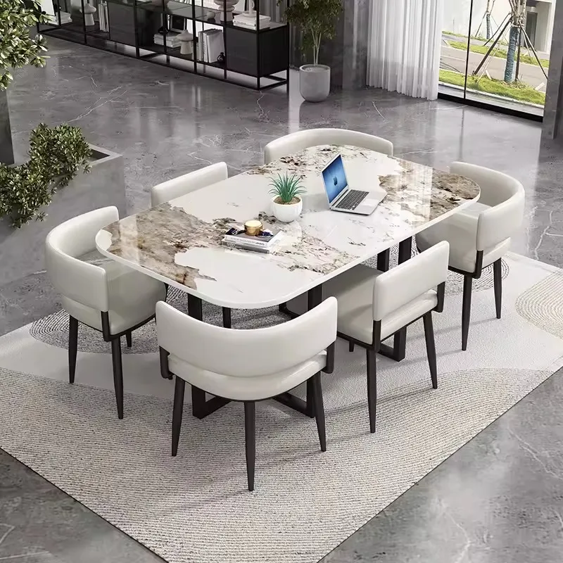 -+Hot Selling Modern Extendable Dining Room Set 1 Table And 6 Chairs For House Restaurant Bar Office Apartment Luxury Furniture