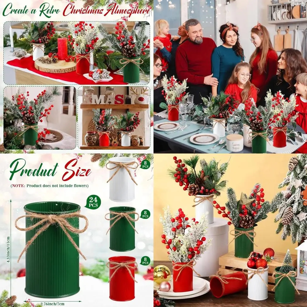 

Vintage Rustic Metal Bucket with Twine Bow for Artificial Flowers, Petite Farmhouse Vase, 4.33 Inch, Set of 24 for Wedding Cente