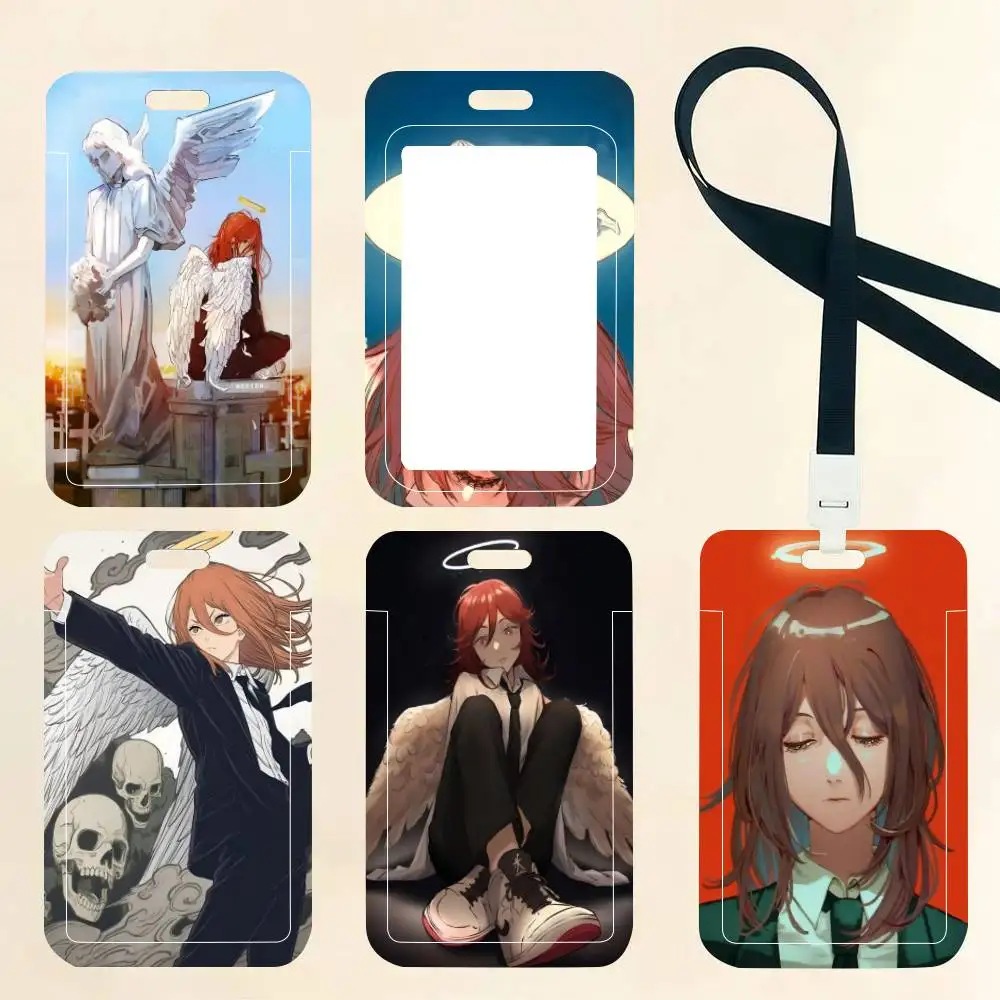 Angel Devil Chainsaw Man Anime ID Card Holder Neck Strap Pendant Door Badge Holder Lanyards Keychain Work Credential Case Gift