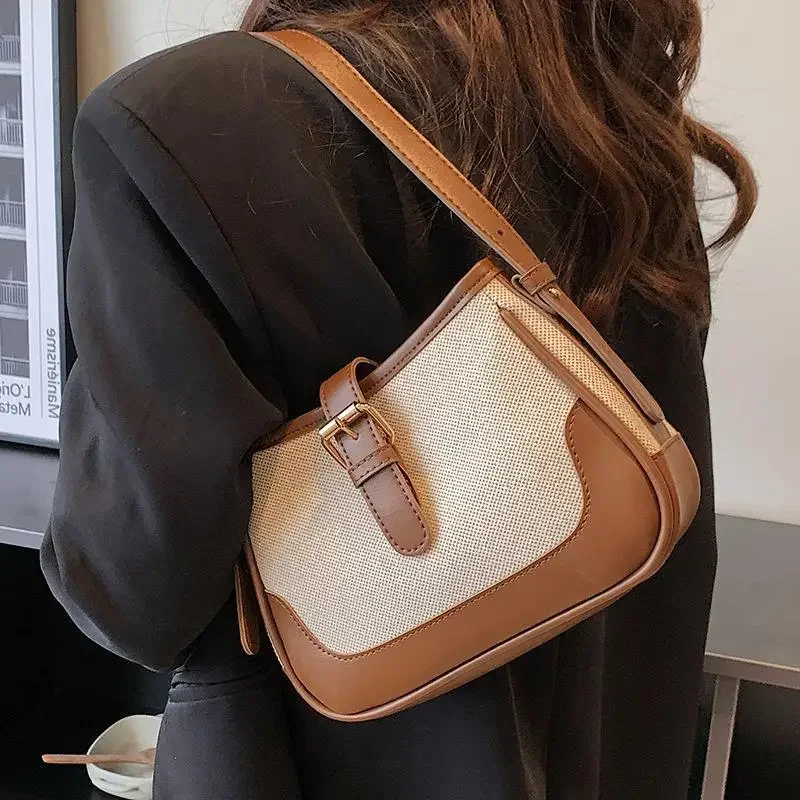 Color blocking underarm dinner bag, high-quality commuting handbag, fashionable and versatile single shoulder crossbody bag