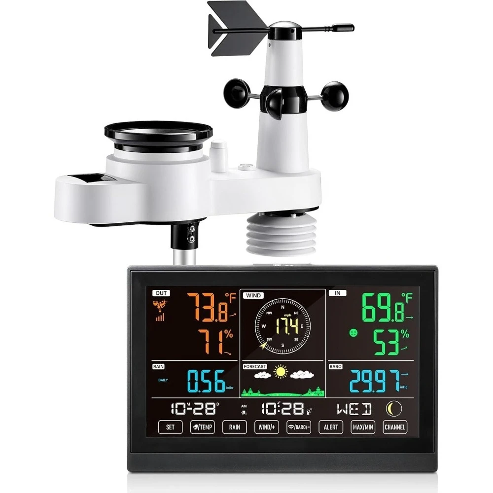 

Беспроводная метеостанция с наружным датчиком, дождемером, измерителем скорости и направления ветра, прогнозом погоды