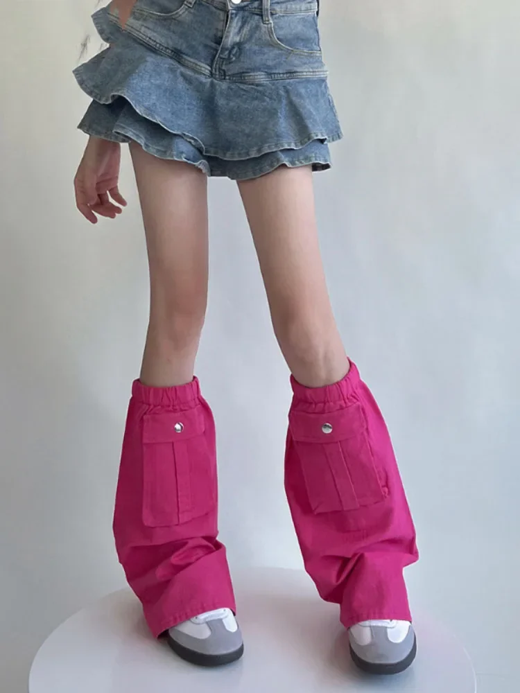 

Однотонные японские носки с карманами, женские пастельные готические кавайные эстетические гетры Y2k Harajuku Alt, мешковатые модные носки до колена с рукавами