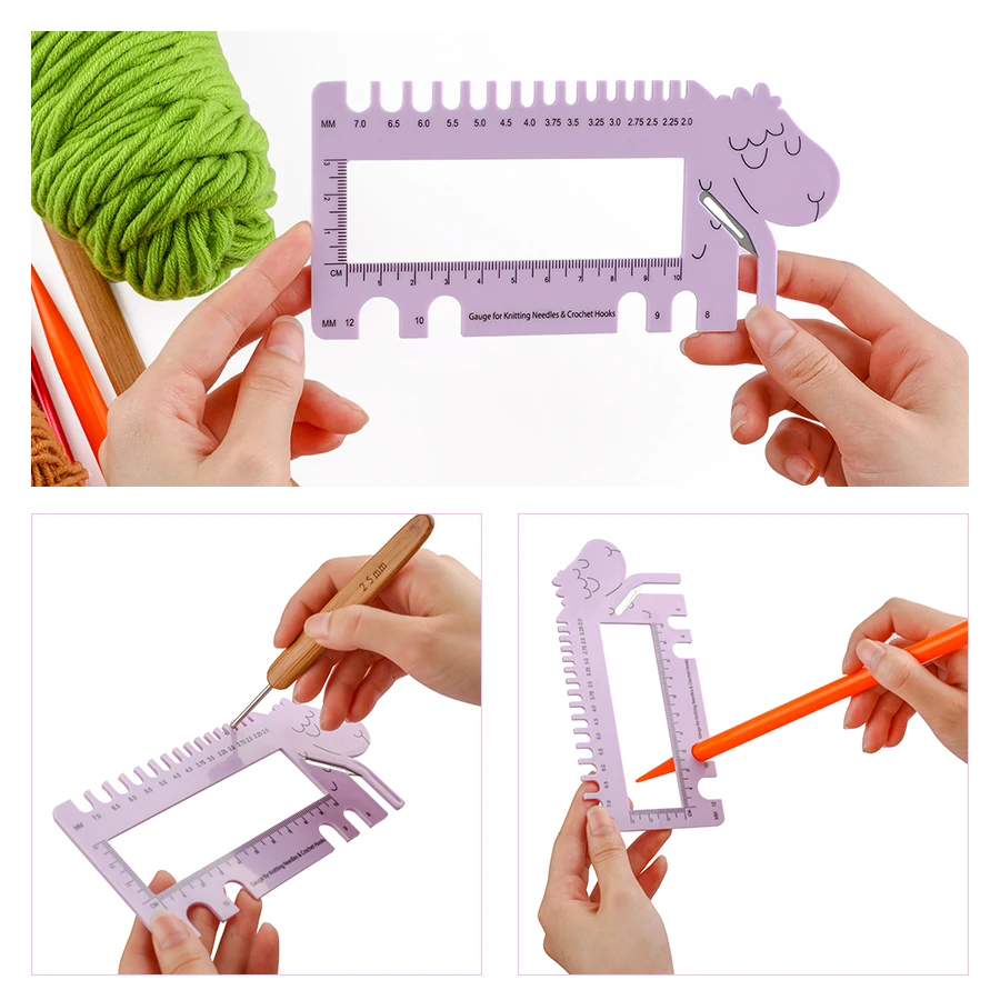 1pcs Sheep Head Shaped Gauge Ruler with Scissor Crochet Hooks Knitting Needles Measuring Ruler DIY Sewing Tools Needle Gauge