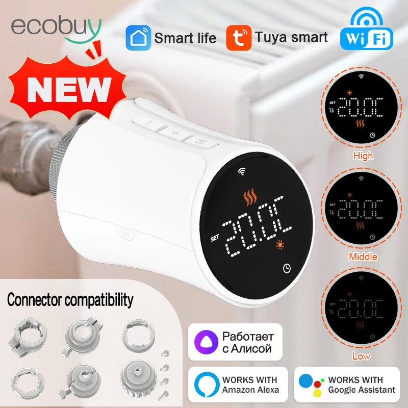 ใหม่ Tuya Wifi Thermostatic วาล์วหม้อน้ําสมาร์ทเทอร์โมวาล์วดิจิตอลคอนโทรลเลอร์อุณหภูมิ Smart Life Alexa Google Home