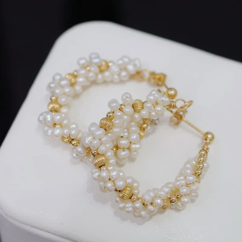 

SGARIT Natural Freshwater Pearl Hoops Earrings 14K Filled K Gold Earrings Woman Exquisite Gift