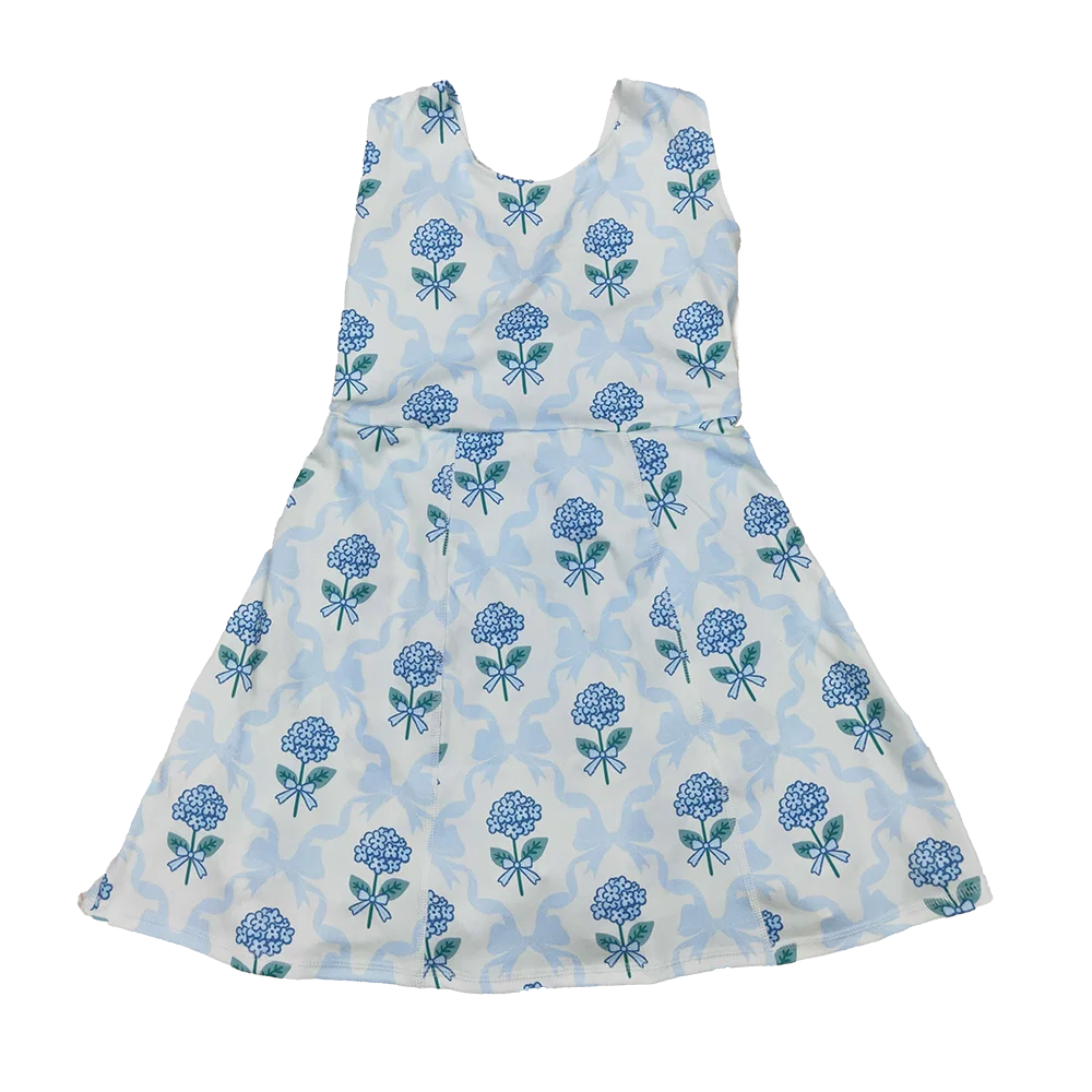 

GSD1944 Baby Girls Blue Flowers Bows Tennise Active Wear Athletic Dresses