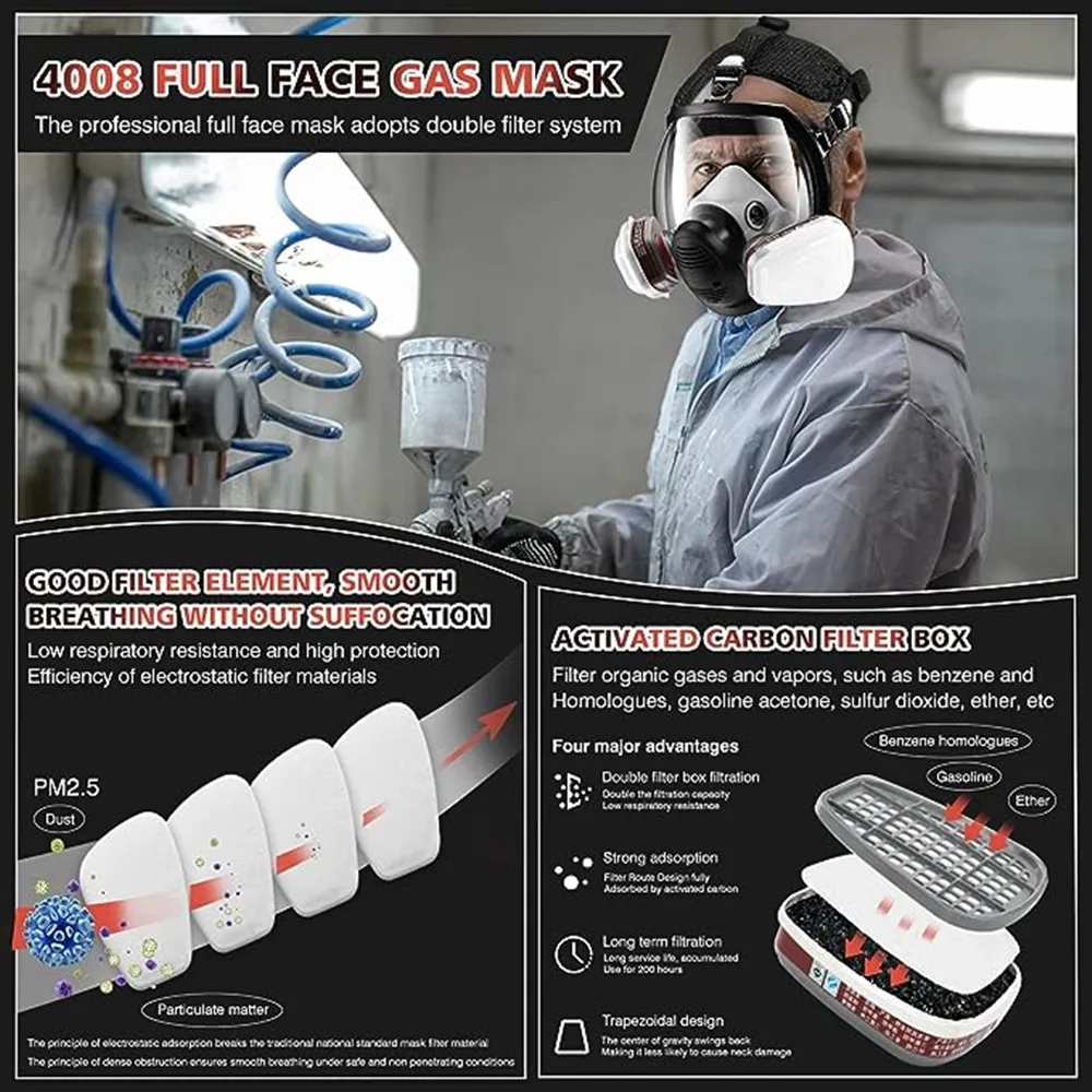 Chemical Mask 6800 Gas Mask Dustproof Respirator Paint Pesticide Spray Silicone Full Face Filters for Laboratory Weldin