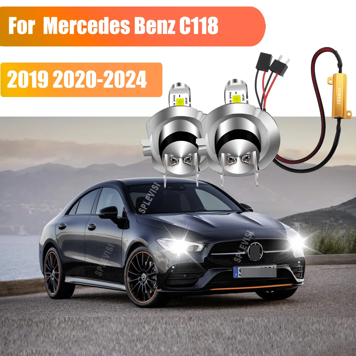 

H7 White Canbus LED Headlight Bulbs -load resistors prevents short-circuiting For Mercedes C118 2019 2020 2021 2022 2023 2024