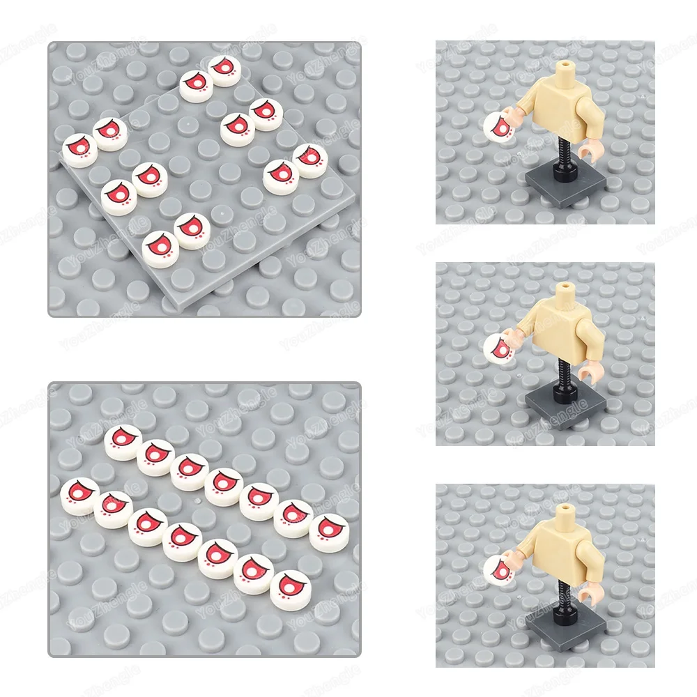 Parts Closed Dots Red Eyes Pattern Building Block 98138 Printed Tiles MOC Figures Animal Eye Matching Parts Scene Model Gift Toy