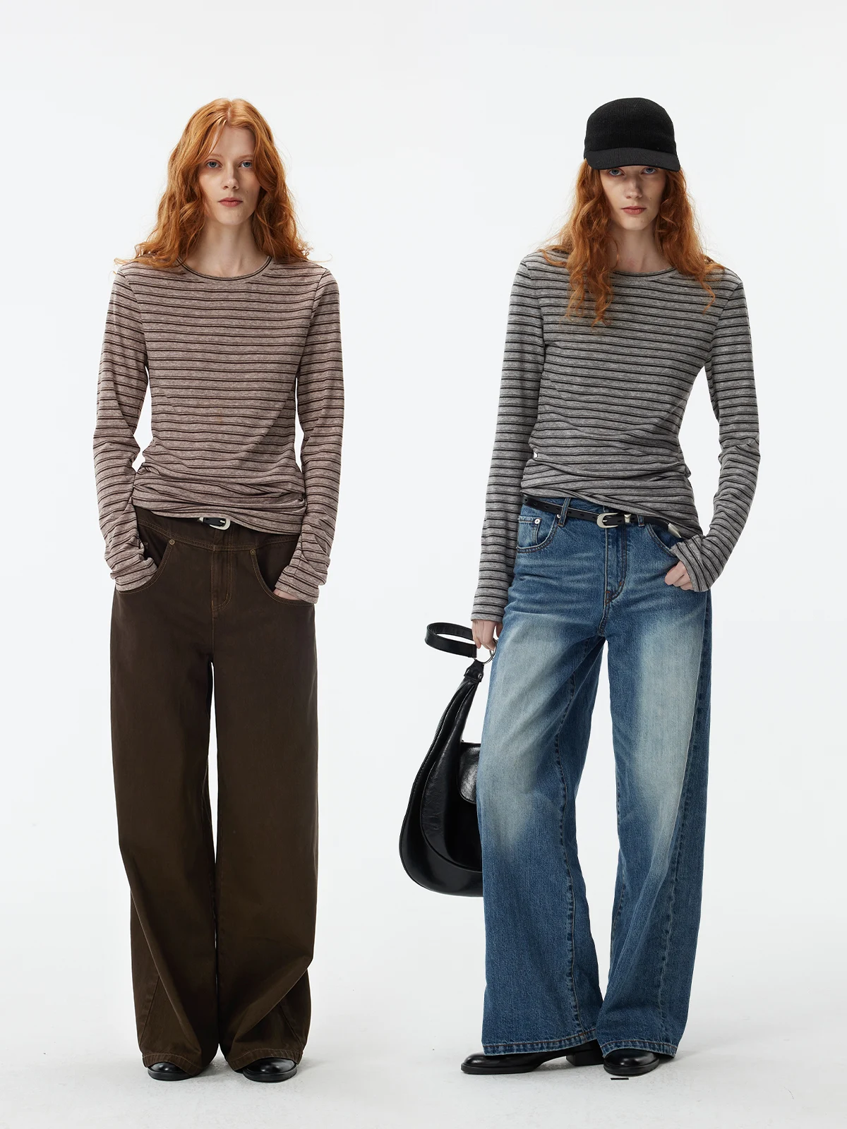 

Casual Fit Ladies Long Sve T-irt Camere Mousse Texture Loose Striped Autumn Winter Faion Polyester V-Ne Top