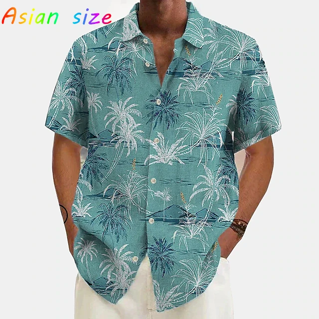 

Ретро классические гавайские рубашки в американском стиле для мужчин, мужские винтажные гавайские рубашки с пальмами, блузки с короткими рукавами в стиле хип-хоп с лацканами