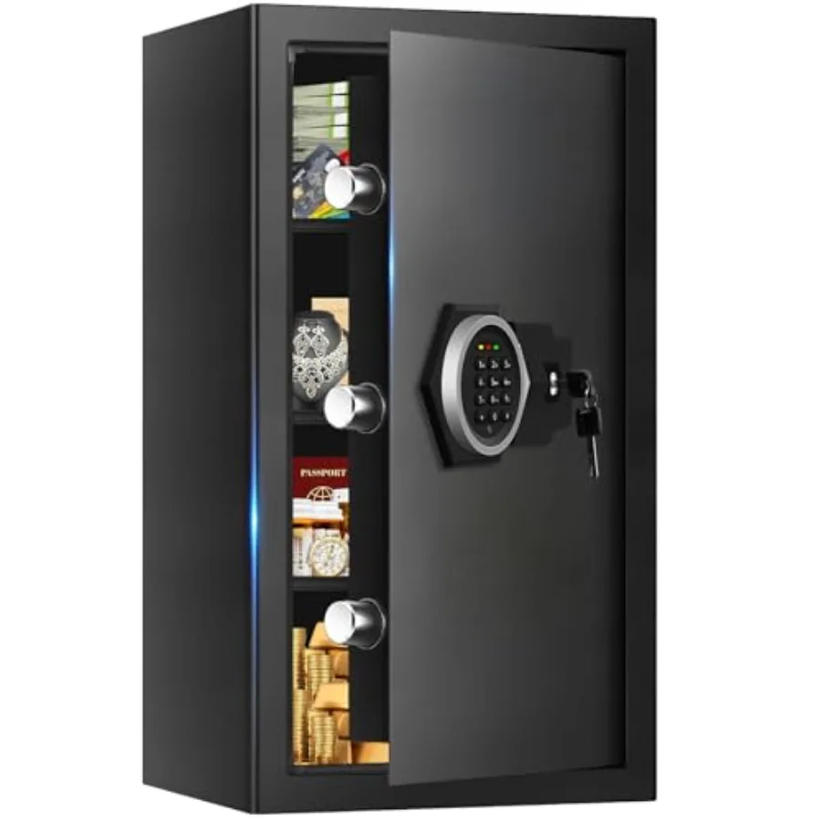 Home fireproof safe, steel, black, 5.3 cu ft capacity with digital lock, waterproof, 3 removable shelves, anti-theft protection