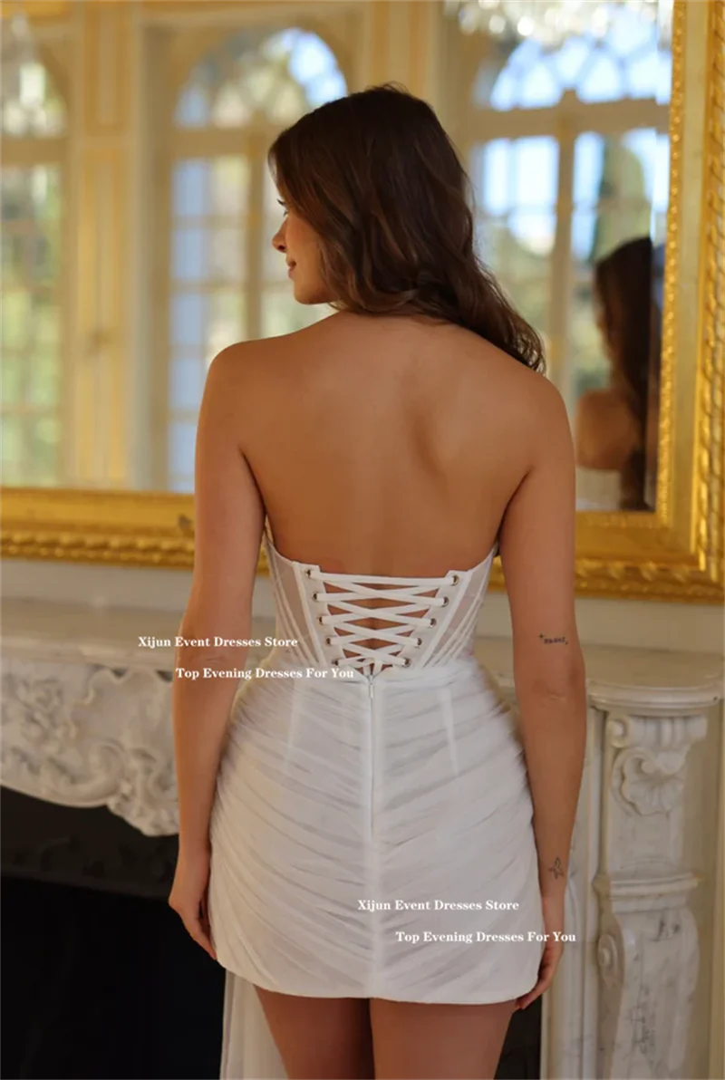 Xijun Modern Ivory Short Wedding Dresses Pearls Sleeveless Pleats Prom Gowns Formal Cocktail Birthday Party Dresses Customize image 6