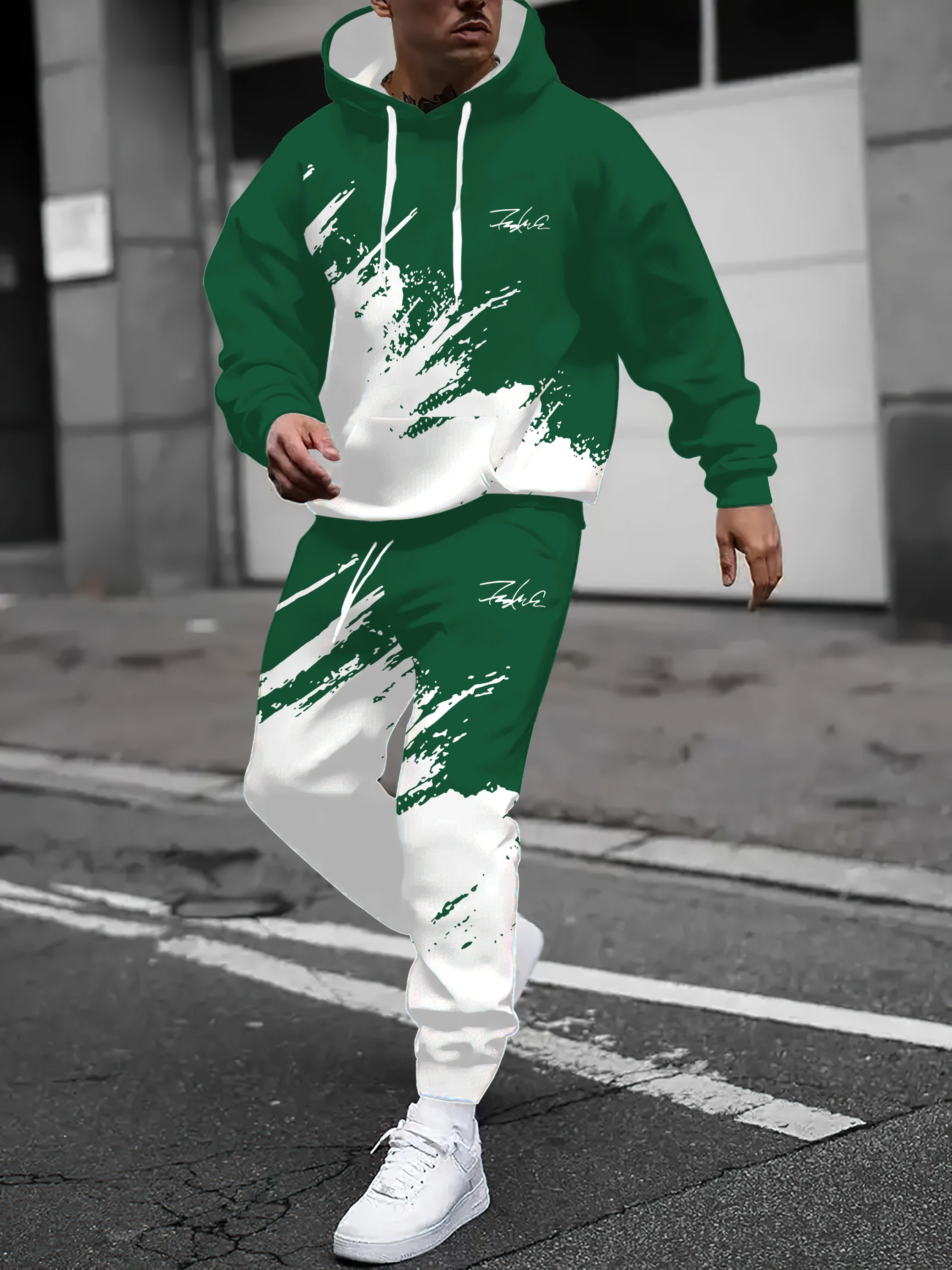 The New Men's Set for Spring and Autumn 2025 Features Street Fashion Casual Comfort and Soft 3D Gradient Pattern Printing