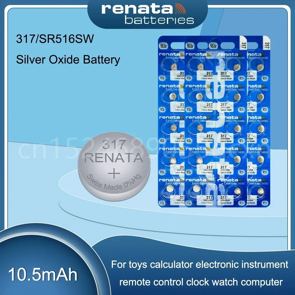 Original Renata 317 SR516SW D317 V317 SR62 1.55V Silver Oxide Watch Battery for Toy Remote Swiss Made Button Coin Cell