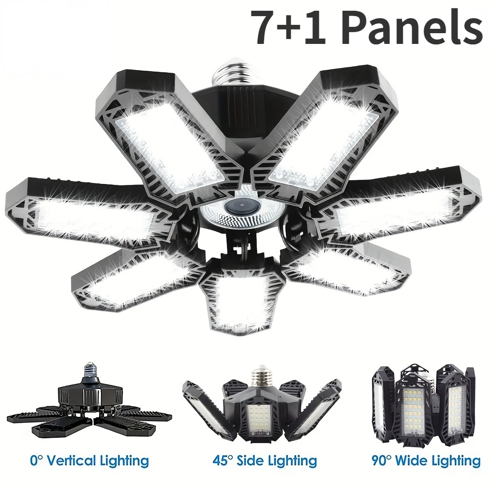 Deformable LED Garage Light Bulb with 3/6/7 Adjustable Panel LED Bulb Night Lamp for Warehouse Basement E26/E27 Ceiling Lighting