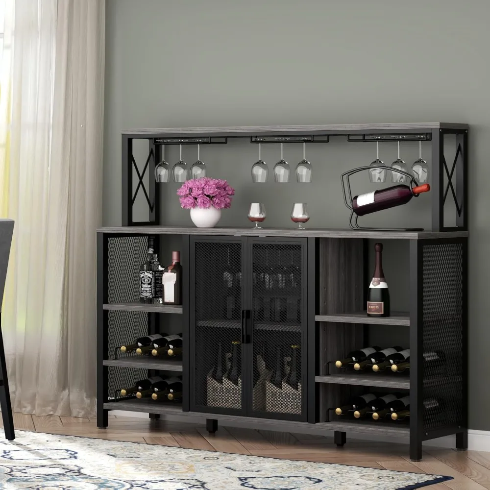 Weinbar schrank, 55 Zoll Industrie Kaffee bar Schrank mit Wein regal und Glas halter, Küche Side board Buffet Schrank