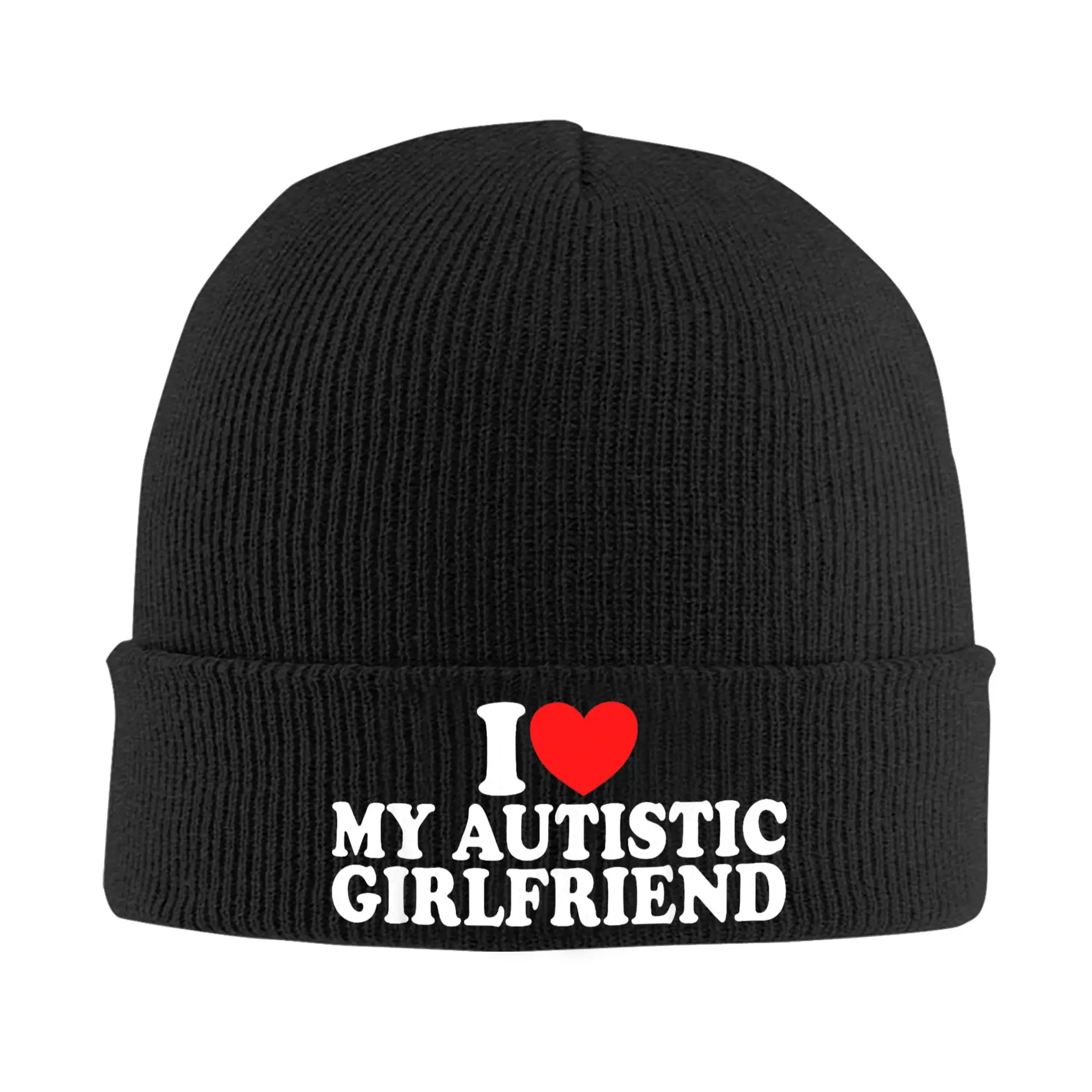 I Heart My Autistic Girlfriend Love Knitted Caps Skullies Beanies Autumn Winter Hat Acrylic GF Girlfriend Gift Warm Melon Cap