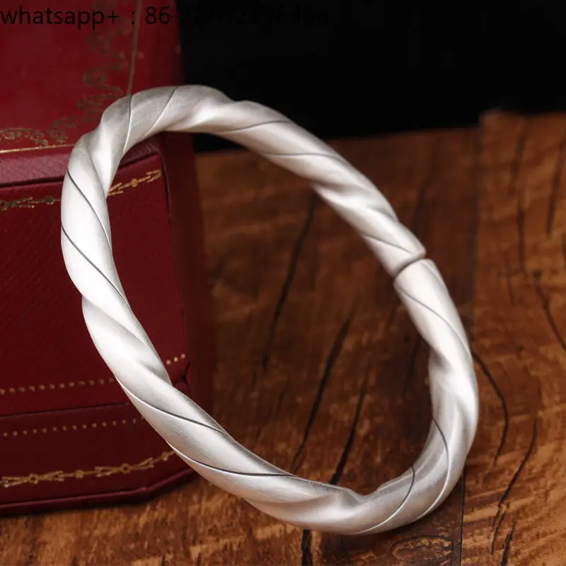 Twist Silver Bracelet 9999 Sterling Silver Men's Handmade Ancient Open Solid Trendy Men's Silver Bracelet