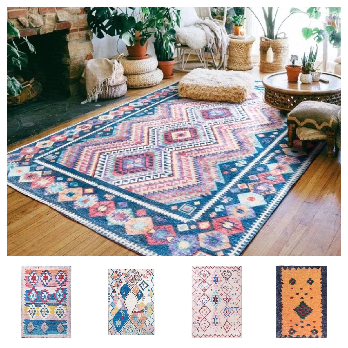 Moroccan Retro Geometry Living Room Carpet for Bedroom Bedside Floor Mat Large Area Light Cloakroom Mat Day of The Dead Decor